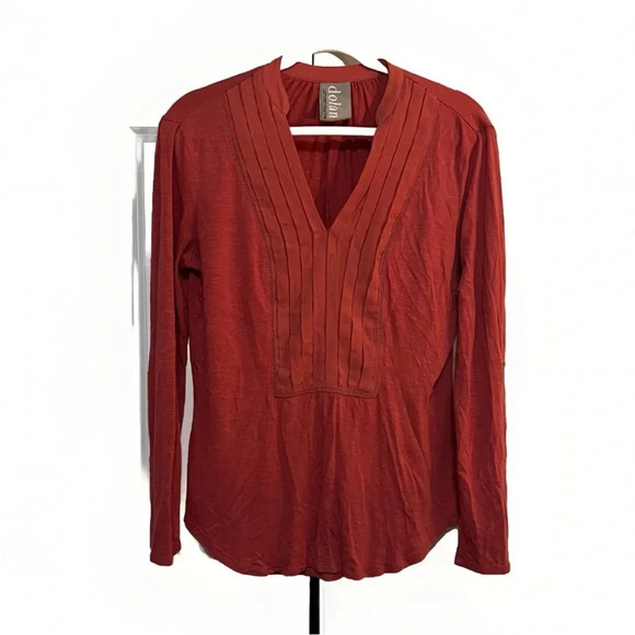 Anthropologie Dolan Pleated V-Neck Salmon Color Long Sleeve Blouse Size Small - Picture 1 of 8